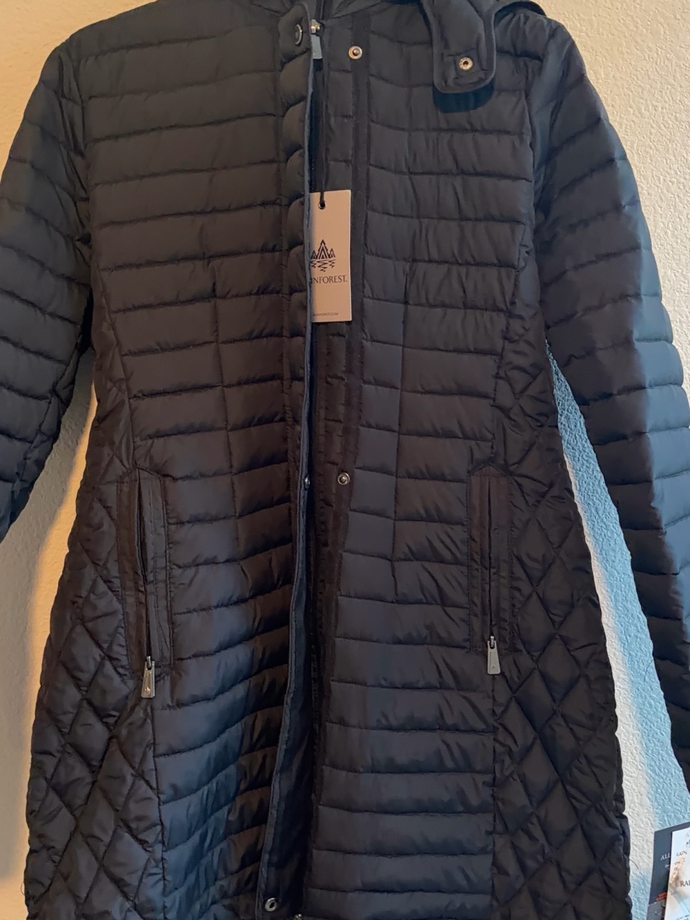 RAINFOREST Women's Black Quilted Long Coat with Hood